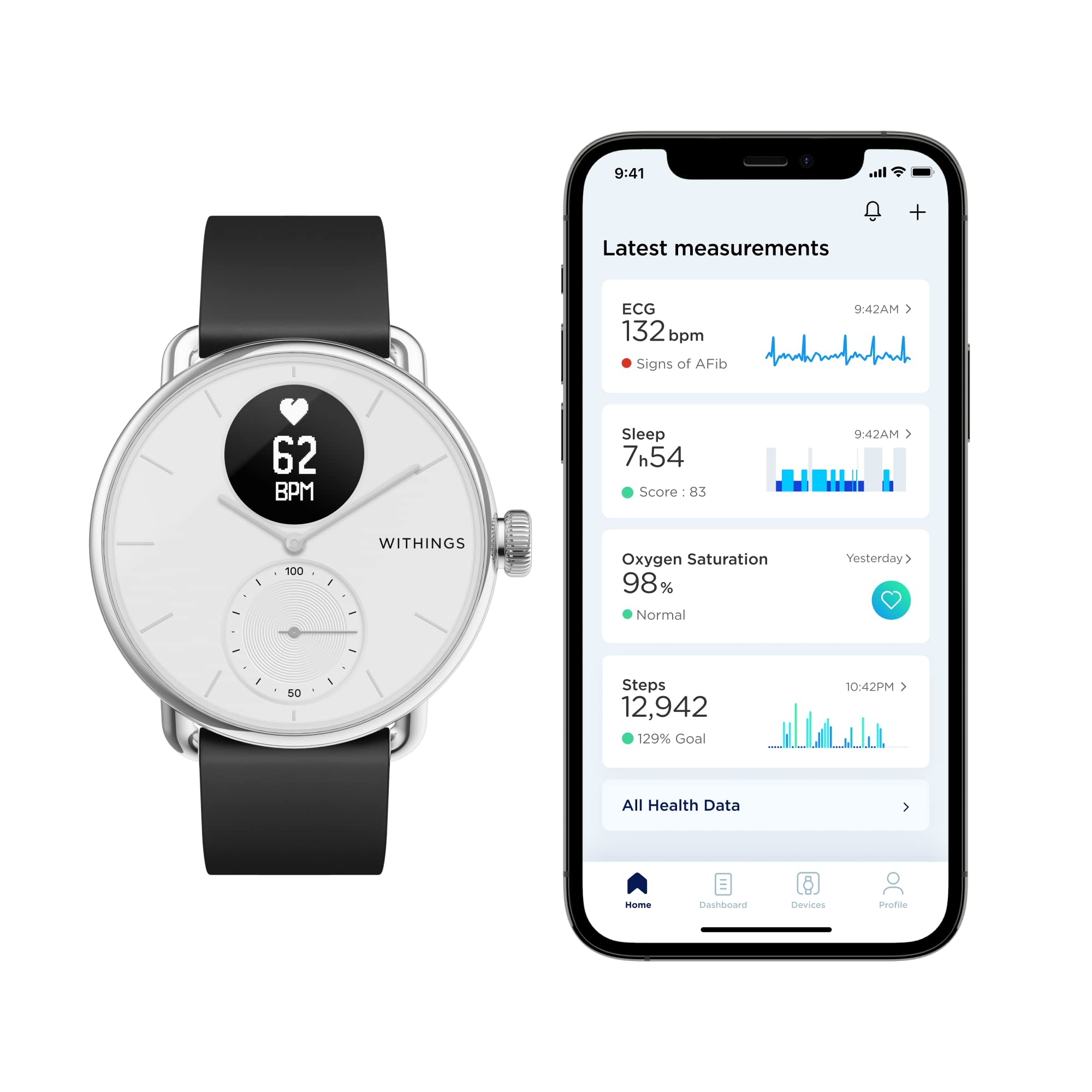 Withings ScanWatch: Hybrid ECG Smartwatch with Heart Rate Sensor and Oximeter, Multisport Smartwatch for Men/Women, 30-Day Battery Charge, Activity and Sleep Tracking, Android/iOS Compatible