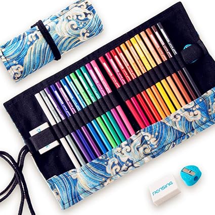 Amazon Pensing 消せる色鉛筆 24色 油性色鉛筆 画材セット 鉛筆削り 消しゴム付き エコいろえんぴつ 名入れ 塗り絵 お絵描き 美術 子供 学生 大人向け 画材 卒園 入園 入学 プレゼント用 ロールケース入り 文房具 オフィス用品 文房具 オフィス用品