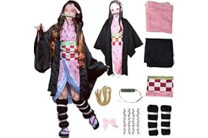 UQJE Kids Kamado Tanjir Cosplay Costumes Anime Tanjir Cosplay Outfit Halloween Kimono Set