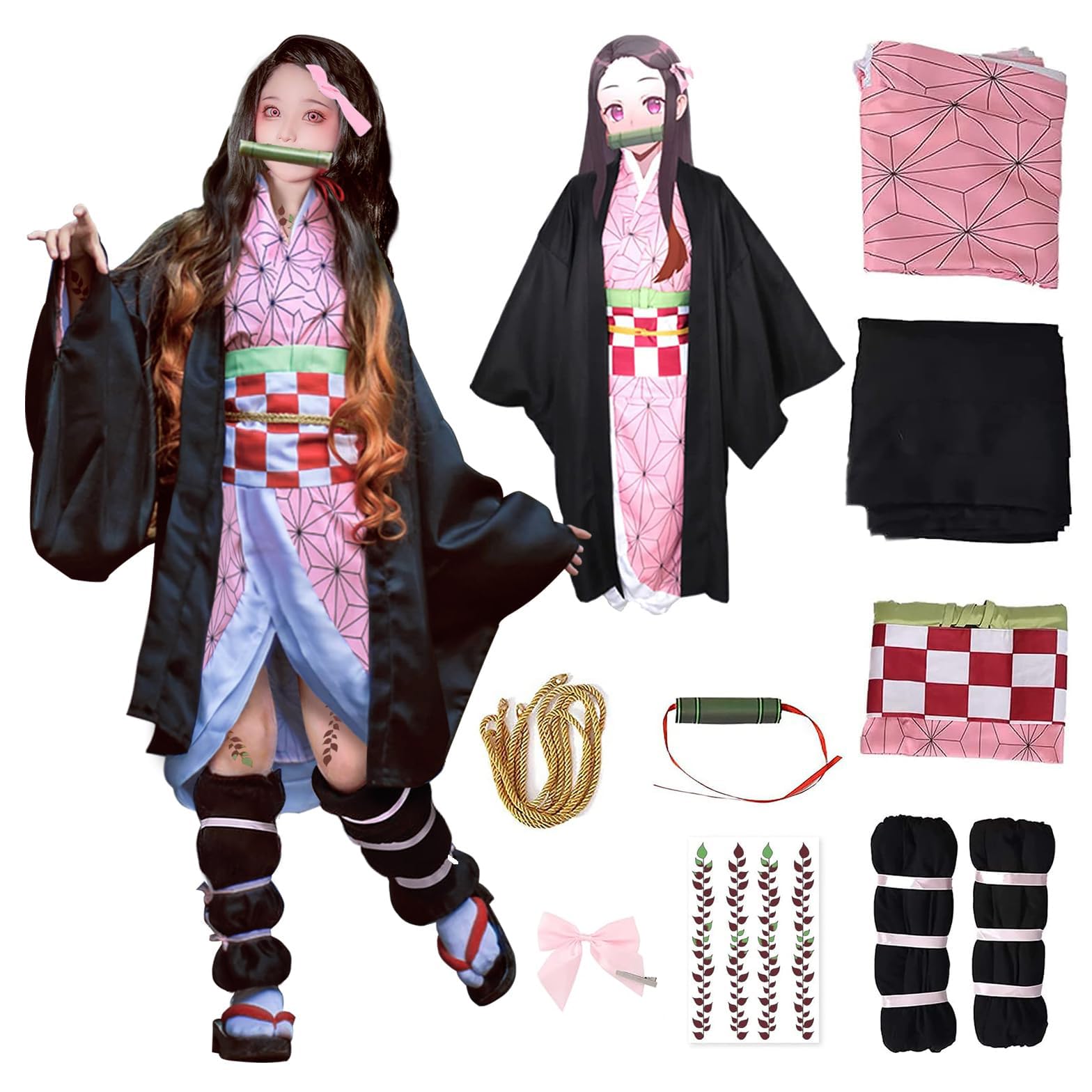Photo 1 of UQJE Kids Kamado Tanjir Cosplay Costumes Anime Tanjir Cosplay Outfit Halloween Kimono Set-M