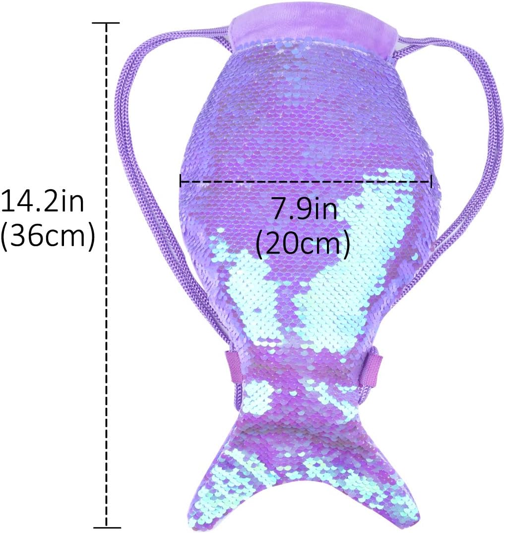  | AMZNOVA Mermaid Tail Backpack for Girls, Reversible Sequin Mermaid Drawstring Backpack Bag for School Gym Dance Hiking Beach, Small, Violet | Backpacks