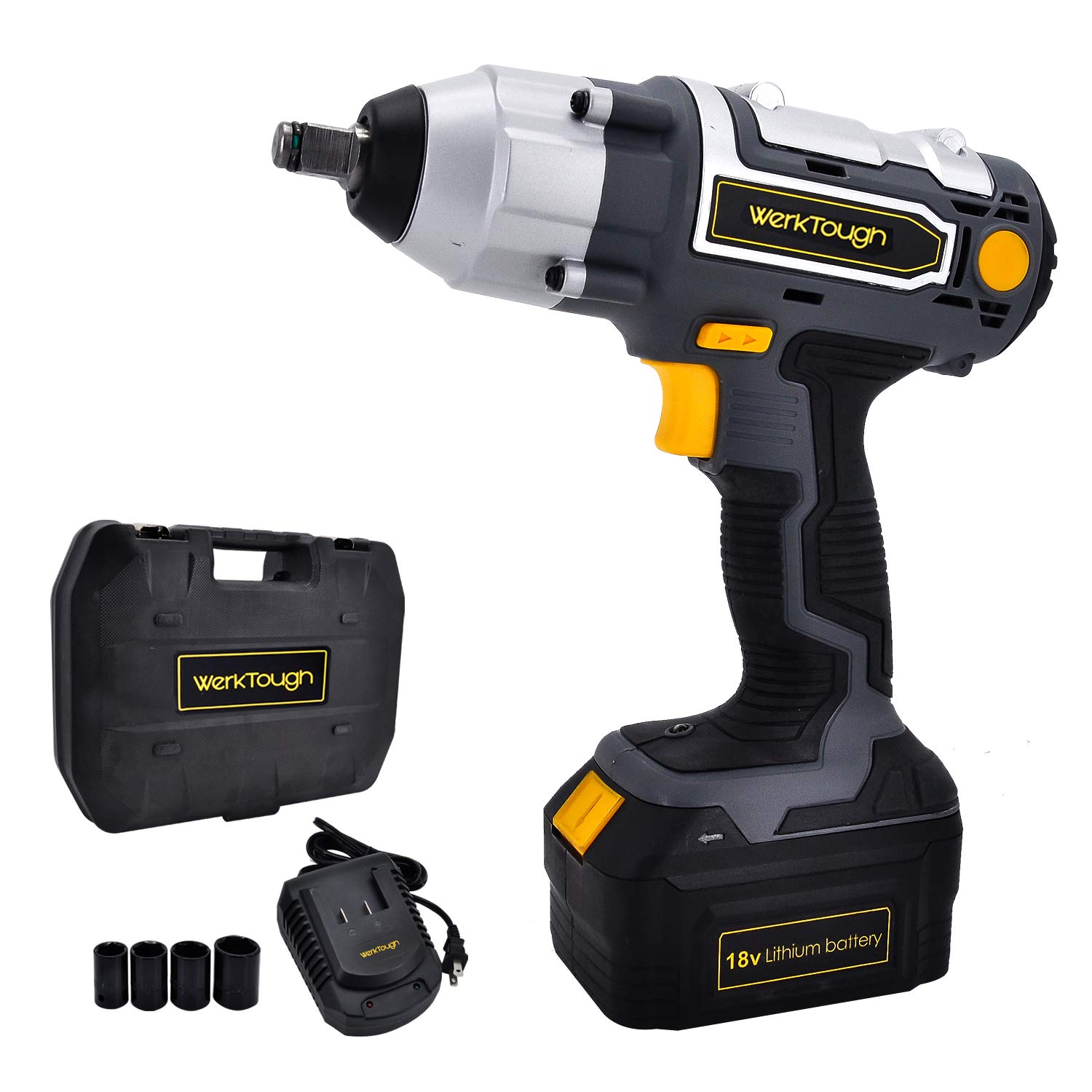 Uniteco 1/2" Cordless Impact Wrench Kit, 18V Battery Operated Impact