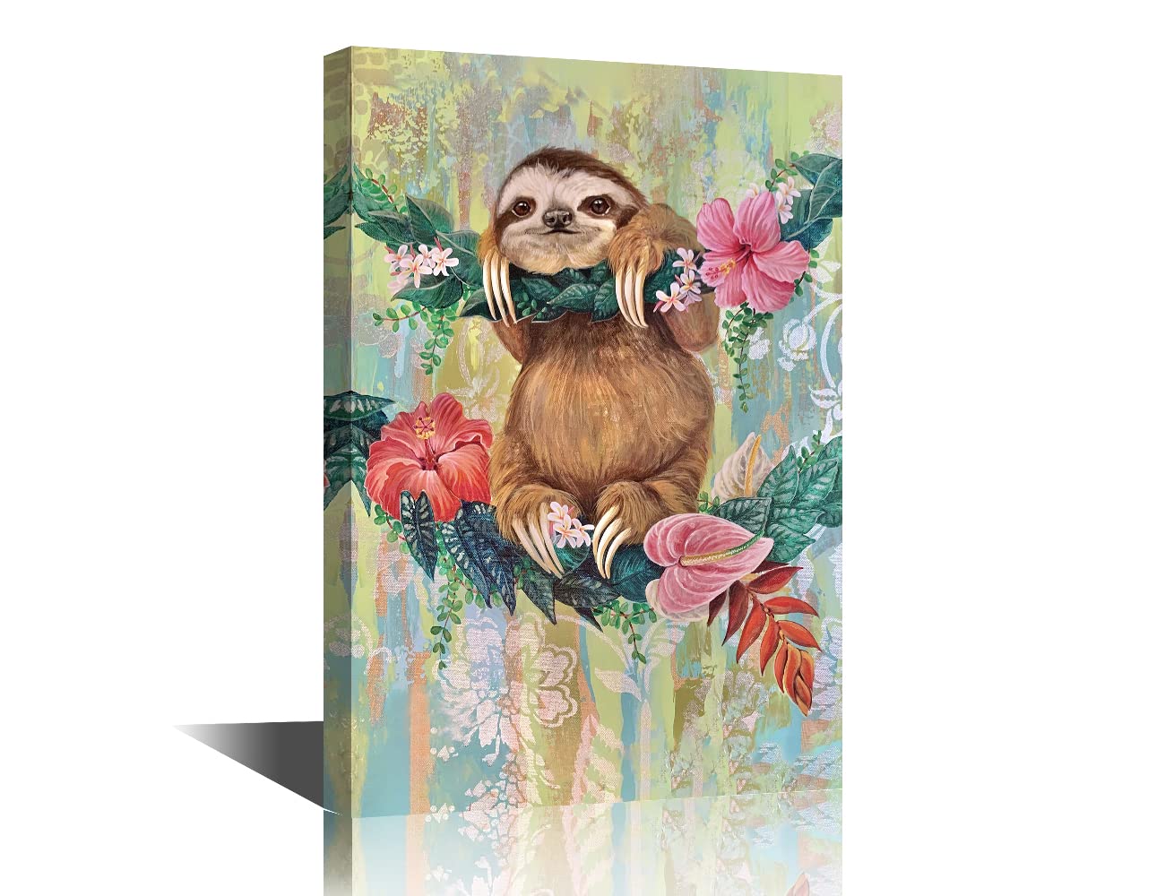 TISHIRON Canvas Painting Wall Picture Cute Sloth Hanging on Vine Posters Wall Art Modern Beauty Home Office Bathroom Bedroom Kitchen Decor Giclee Framed Print 12x18inch (30x45cm)