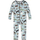 KicKee Print Convertible Sleeper, Long Sleeve Footless Bodysuit, One-Piece Ultra Soft Sleepwear (Spring Sky Zoo - 18-24 Months)