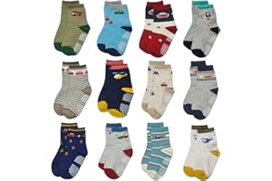 SkiBeaut Toddler Grips Socks, Non Slip Kids Toddlers Boys Girls Grippy Child Socks with Grippers for 1-7 Years Old,12 Pairs