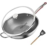 ITSMILLERS Tri-ply Stainless Steel Wok with Lid, 13.5'' PFOA Free Nonstick Stir Fry Pan, Induction Compatible, Dishwasher and Oven Safe, Scratch-resistant Surface