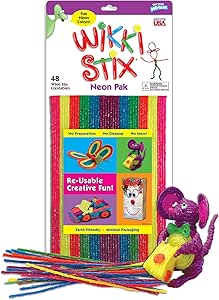 Sensory Fidget Toy, Arts and Crafts for Kids, Non-Toxic, Waxed Yarn, 8 inch, Reusable Molding and Sculpting Sticks, American Made by Wikki Stix,Neon Colors, 48 pack