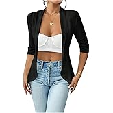 OYOANGLE Women's Draped Open Front Cardigan Eyelet Embroidery 3/4 Sleeve Lightweight Shrug Cardigans