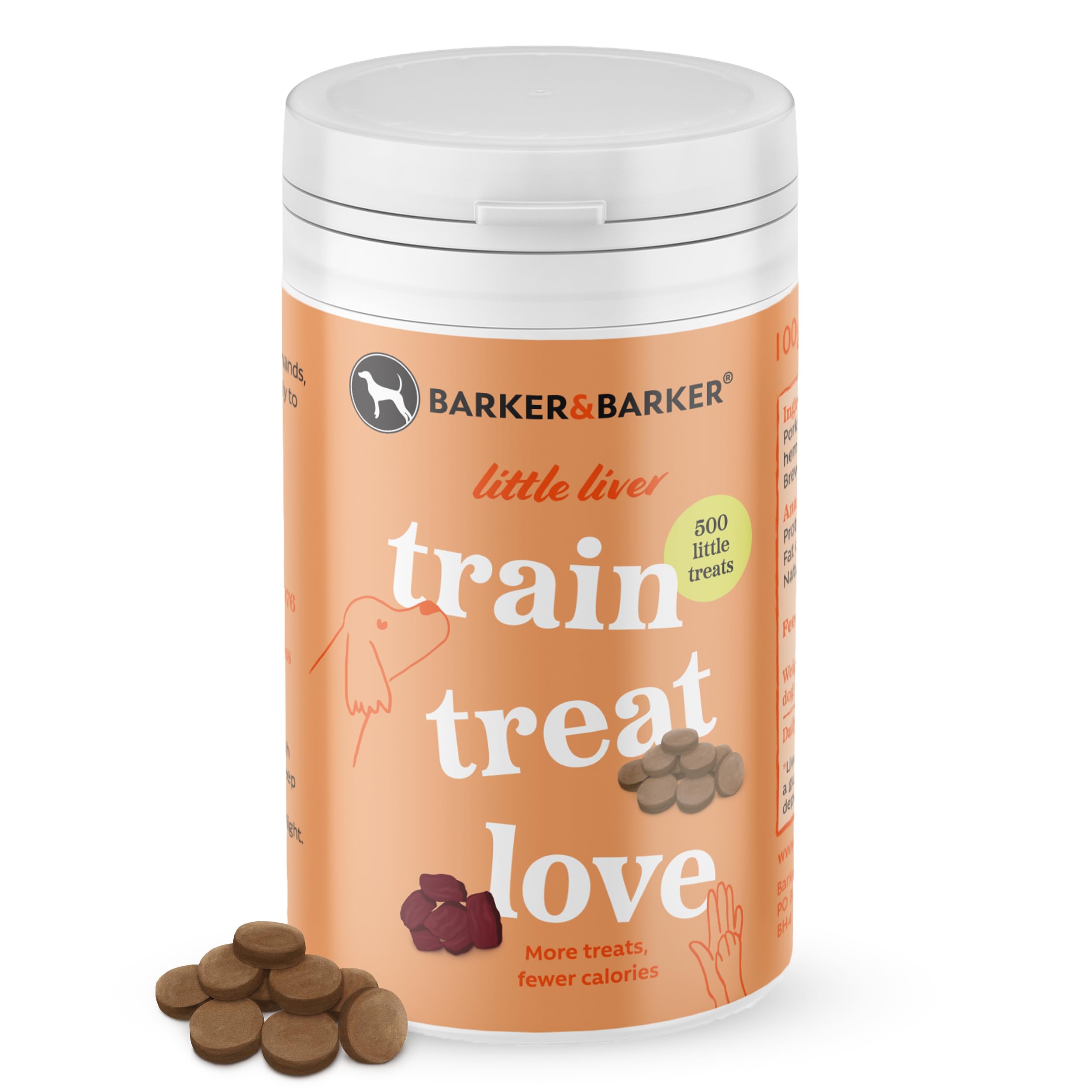 Barker and Barker Little Liver Dog Training Treats - 500 Tasty & Healthy Treat Pot - Grain Free, Low Calorie, High in Protein & B Vitamins, No Artificials - 100% Human-Grade for Puppies & Small Dogs