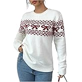 Milumia Women's Heart Bow Print Knitted Sweater Long Sleeve Crewneck Casual Pullover Tops