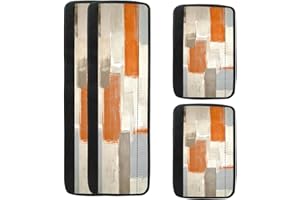 MCALK 4 Pc Orange Kitchen Handle Covers Set, Orange Refrigerator & Beige Microwave Handle Covers, Suitable for Ovens and Dishwashers, Washable, Durable, Anti-Slip, Abstract Art Decor