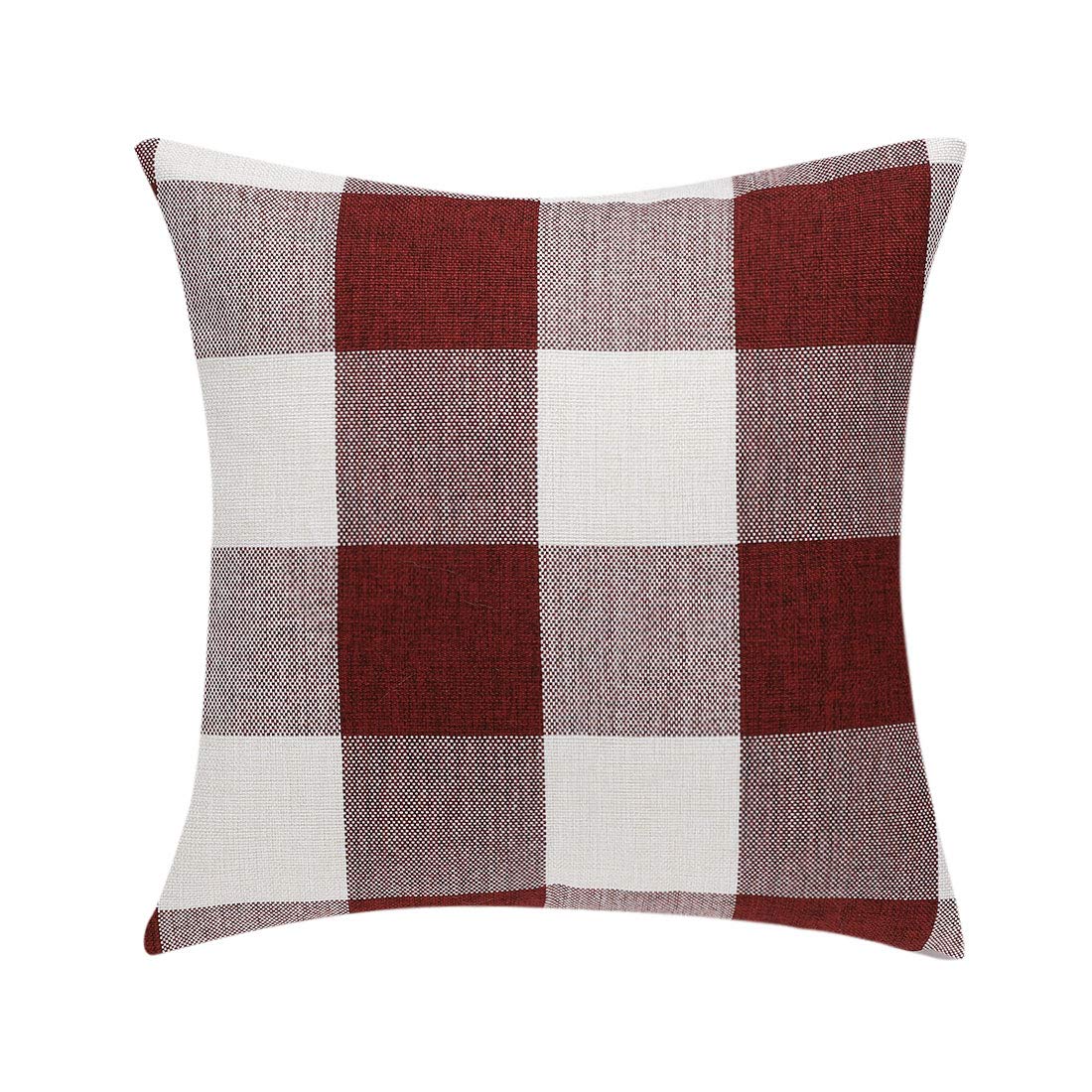 sourcing map Classic Check Cushion Covers 1PC, Cotton&Linen Throw Pillow Covers for Sofa Couch Home Car Decor - Square Plaid Pillow Cases with Hidden Zipper Red, White 55x55cm/22x22in