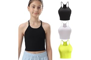 Attifall Girls Ribbed Crop Tank Top Pack Seamless Racerback Cami Tanks for Teen Girl Dance Athletic Cropped Tops