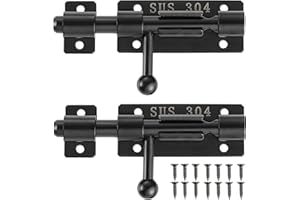 XQDWX Barrel Bolt Door Latch With Padlock Hole, Thickened 304 Stainless Steel Slide Door Lock, 4 Inch Matte Black, 2 Pack, 224BB-BL-2