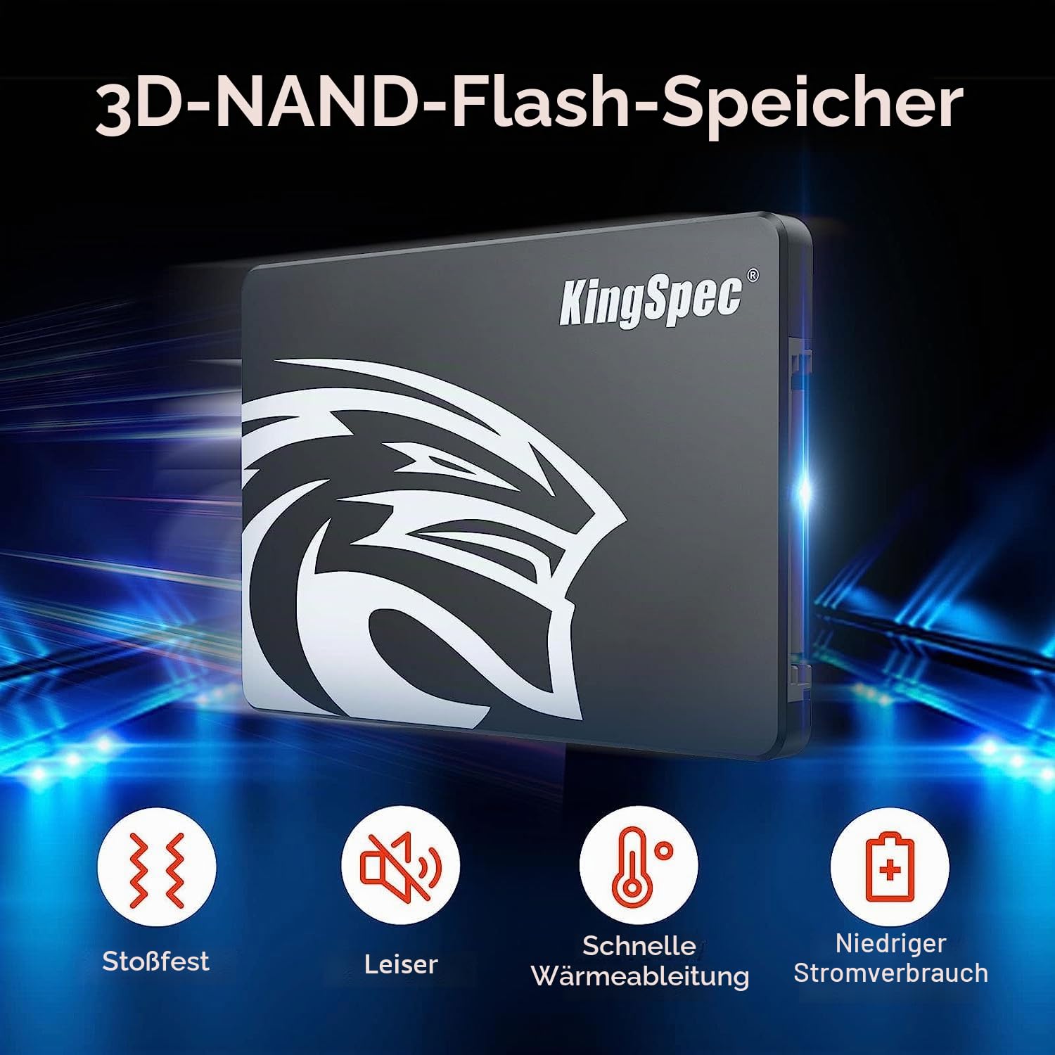 KingSpec 512GB 2.5" SATA Festplatte Intern SSD SATA 3 interne SSD 3D NAND Flash, 2.5 Zoll kompatibel mit Desktop/Laptop 3