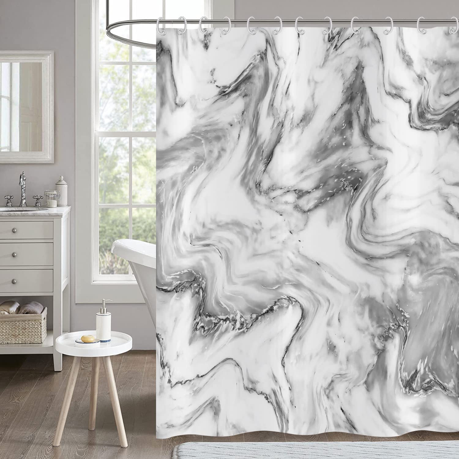 Hnmdmyi Marble Shower Curtain 180x180, Grey White Shower Curtains Abstract Modern Luxury Art Decorative Bathroom Curtains with Hooks Waterproof Polyester Fabric Washable Bath Curtains for Wet Room