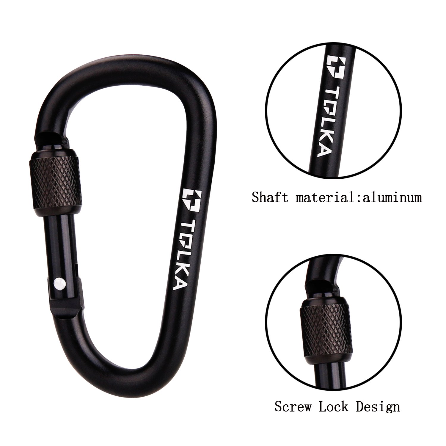 TOLKA Screw Lock Super Lightweight Carabiner Keychain Carabiner Clip D Ring Locking Carabiners 10 Piece for Outdoor Clipping, Camping, Hiking, Fishing (Black)