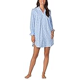 Lanz of Salzburg Women's 100% Cotton Flannel 36" Notch Collar Nightgown, Button-Down, Pintuck Neckline & Lantern Sleeves