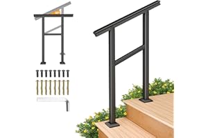 SPACEEUP Hand Rails for Outdoor Steps,2 Step Handrail，24" x 34" Fits 0 to 2 Steps, Outdoor Stair Handrail Kit, Black Railings for Outdoor Steps for Porch Deck，Hand Rails for Seniors