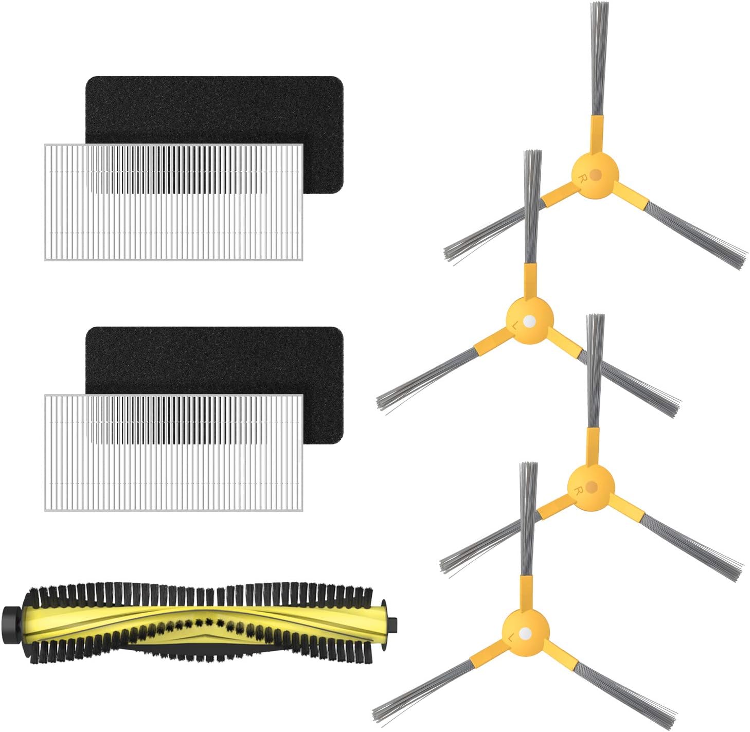 ZIGLINT Robot Vacuum Cleaner Accessories Kit, Replacement Parts for Ziglint D5 Robotic Vacuum Cleaner, Includes 2 HEPA Filters, 2 Sponge Filters, 4 Side Brushes, 1 Rolling Brush