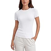 CRZ YOGA Womens Ribbed Modal Casual Short Sleeve Crew Neck Basic Shirts Going Out Soft Fitted Stretchy Athletic Workout Tops
