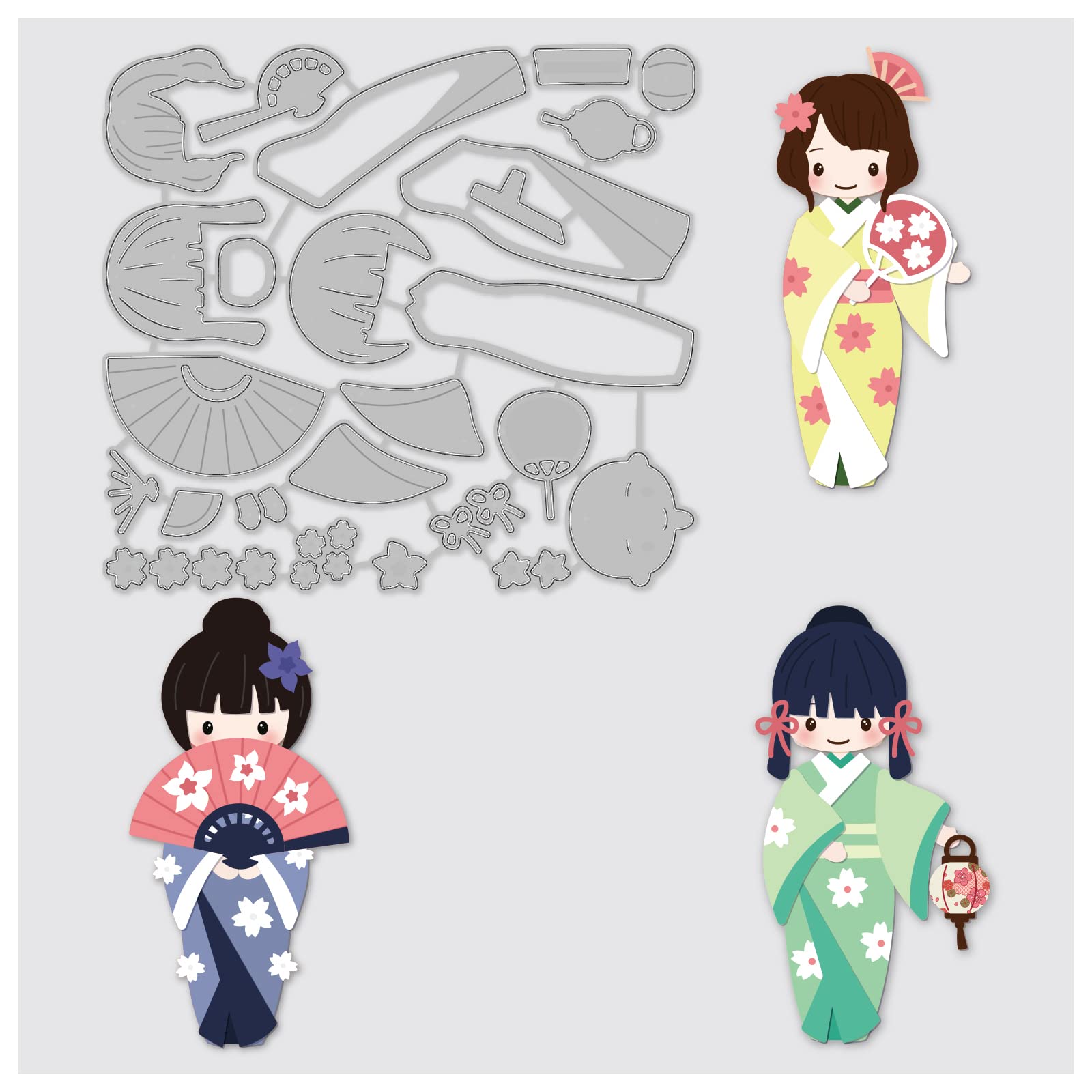 BENECREAT 12.6x11.6cm Japanese Geisha Kimono Fan Embossing Stencils Template, Metal Cutting Dies for DIY Scrapbooking Album Decorative Paper Dies Card Making