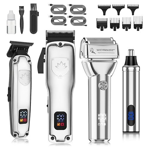 QREEYX Professional Hair Clippers for Men, Cordless Hair Clippers T-Blade Trimmer Nose Hair Trimmer Electric Shaver Set, Haircut Grooming Kit with LED Display, for Barber, Ideal Gift for Him
