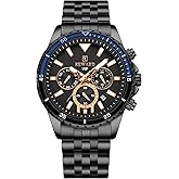 REWARD Men's Wrist Watches Fashion Business Dress Stainless Steel Wristwatch for Men (Chronograph/Waterproof/Luminous/Date) Sport Mens Quartz Watch Black/Silver/Blue/Green