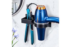 YAYINLI Hair Straightener Holder Wall, Blow Dryer Holder Wall Mounted Hairdryer Holder for Bathroom, Hair Tools Organizer & Storage Curling Iron Holder, Salon Hair Dryer Holder (Black)