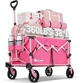 Gonex 38" L Collapsible Wagon Cart Foldable, 220L Folding Utility Cart Pink | 360 lb Load, All-Terrain Wheels, One-Hand Fold, Patented Sturdy Structure, Adjustable Handle, Camping Beach Picnic Garden Use