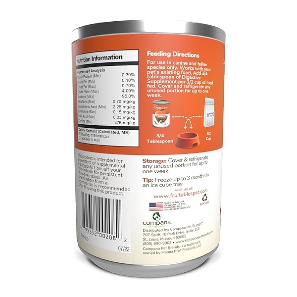 FRUITABLES PUMPKIN DIGESTIVE SUPPLEMENT, MADE WITH PUMPKINS FOR DOGS, HEALTHY FIBER SUPPLEMENT FOR PET NUTRITION, PACKED WITH SUPERFOODS, 15 OZ