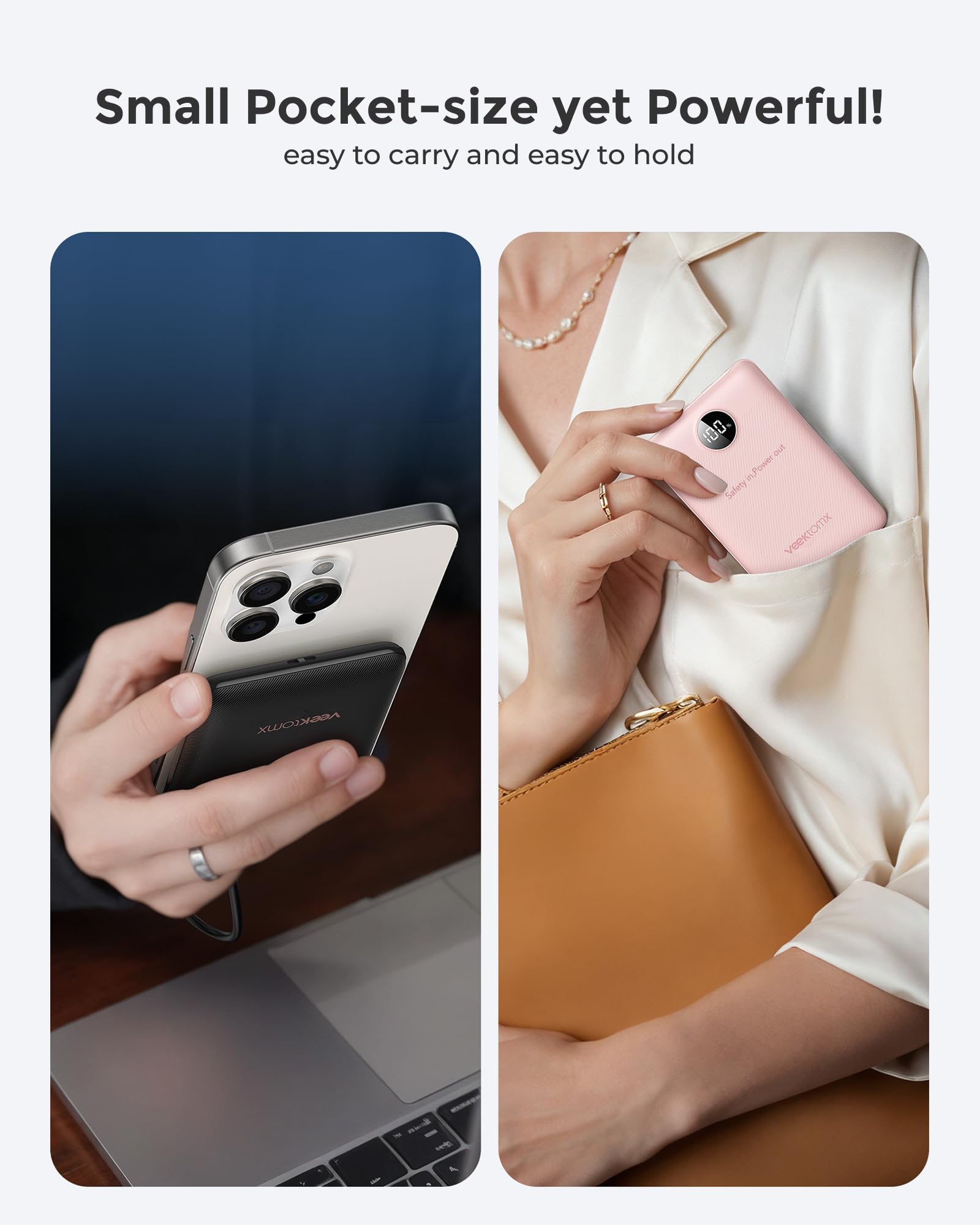 VEEKTOMX Power Bank 10000mAh PD 22,5W, 3 Ausgänge & 2 Eingänge, Klein 4
