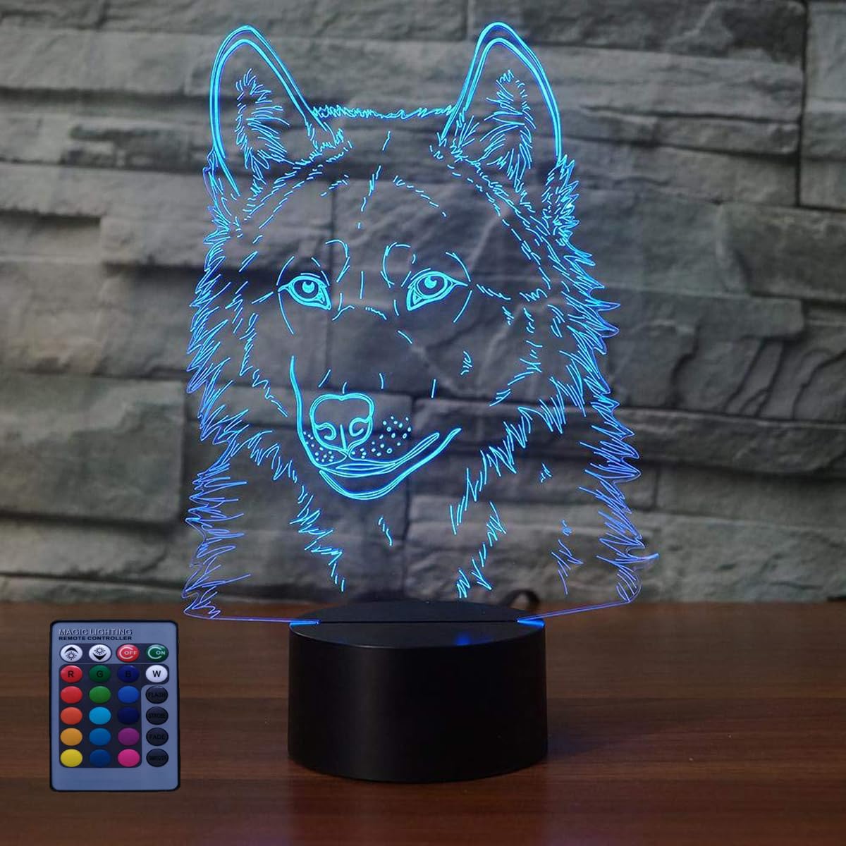 HPBN8 Ltd Optical Illusion 3D Wolf Night Light Lamp 7/16 Colors Change LED Lamp USB Power Remote Control Touch Switch Kids Toys Decor Decorations Valentines Room Decoration Birthday