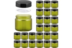 11 HOA KINH 2oz Jars with Lids, HOA Kinh 24 Pack Green Frosted Glass Jars with Lids Empty Cosmetic Containers Round Airtight Glass Jar with Black Lids for Storing Lotions Powders Ointments