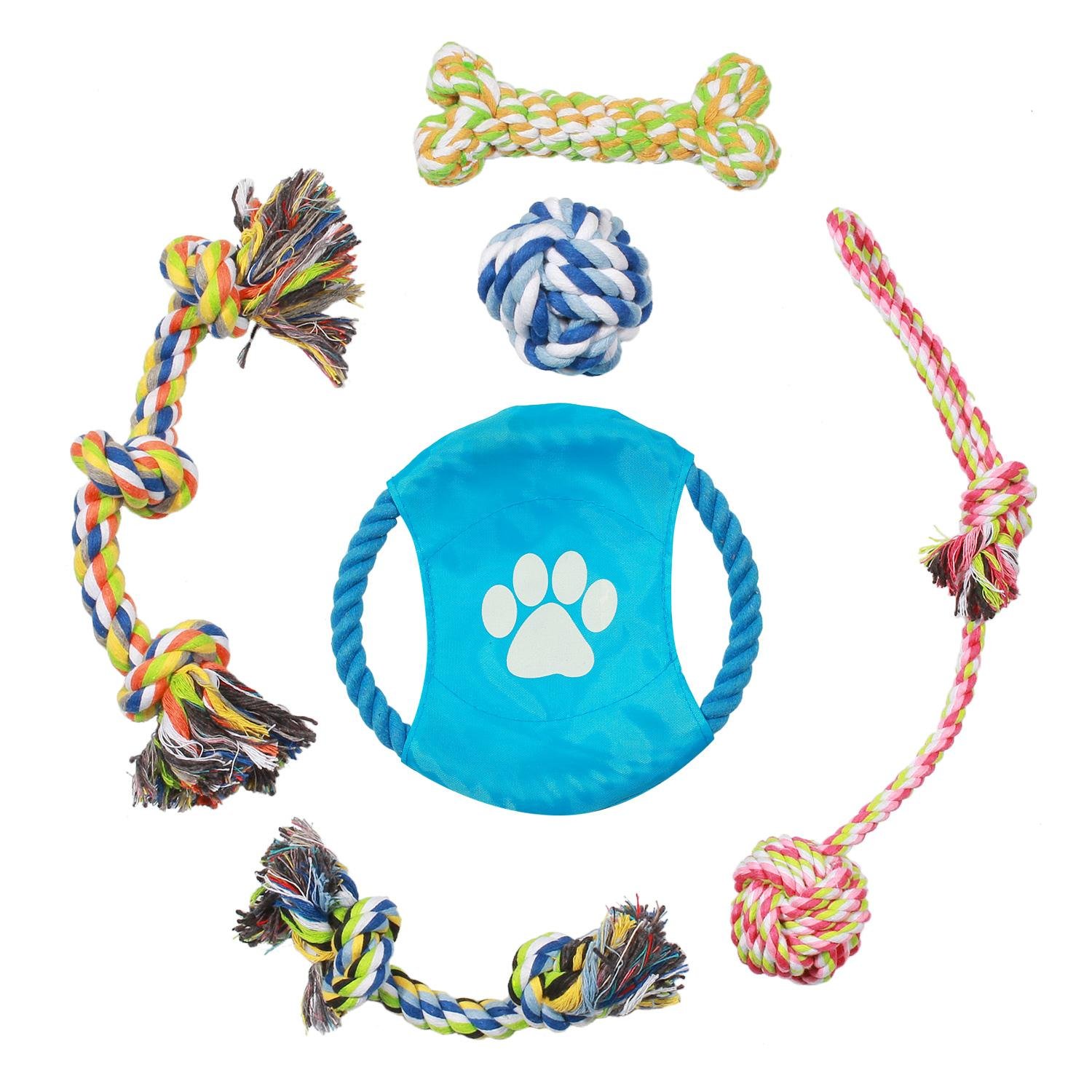 Pecute Dog Toys Puppy Pet Cotton Rope Toys Durable Chew Toy Set for Small and Medium Dogs - 6 Pack