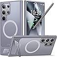TORRAS Strong Magnetic & Seamless Stand for Samsung Galaxy S24 Ultra Case, Fit for MagSafe, Mil-Grade Drop Protection, Adjustable Kickstand for Samsung Galaxy S24 Ultra Case, Slim Frosted Matte Gray