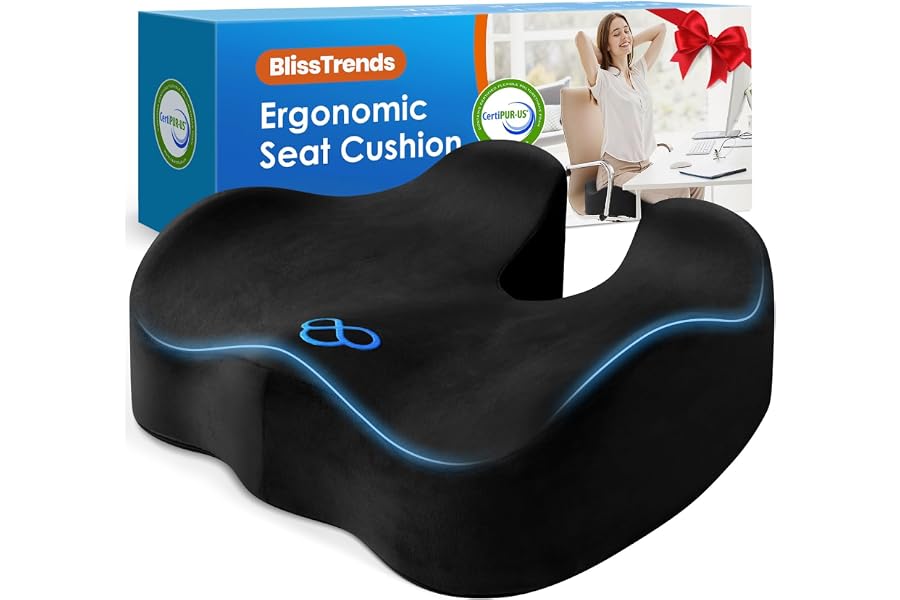 BlissTrends Seat Cushion with Velvet Cover, Thick Memory Foam Cushions for Office Chair, Car Seat, Airplane, Relieving Pressu