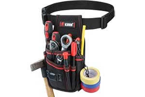 KUNN Tool Pouch with Belt Clip,Compact 7-Pocket Small Tool Belt Pouches,Heavy-Duty Tool Organization for Electrician, Technic