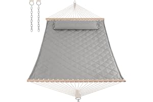 ANOW Heavy Duty Hammock with Spreader Bars and Detachable Pillow, 2 Person Hammock for Outdoors Indoors, 450 LBS Weight Capacity, Light Gray