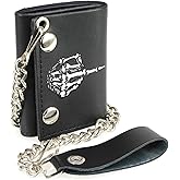 Milwaukee Leather MLW7840 Men's 4” Black Leather Biker Wallet - Tri-Fold Anti - Theft Stainless Steel Chain w/Skeleton Finger - One Size