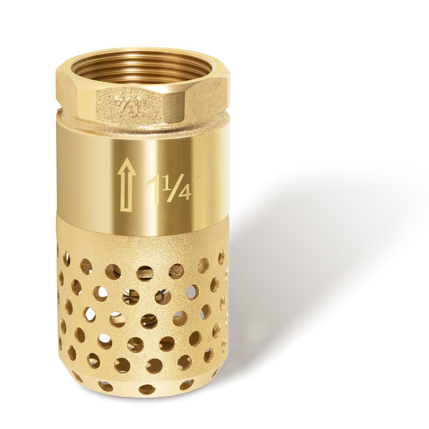 Photo 1 of 1-1/4 Inch Foot Valve with Mesh Strainer, Universal One-Way Female NPT Check Valve with Backflow Prevention, Lead-Free Brass Construction for Well Jet Pumps, Irrigation, and Water Systems