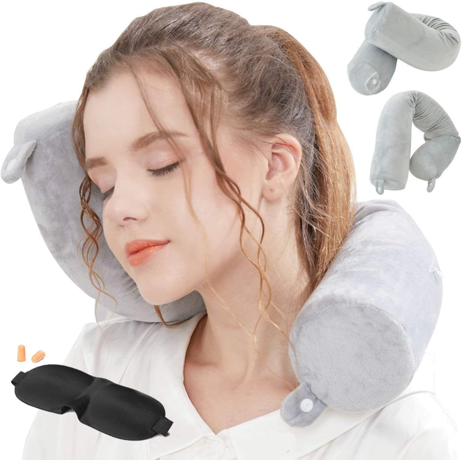 Lucear Twist Memory Foam Travel Pillow Neck, Chin, Lumbar Leg Support Traveling on Airplane, Bus, Train at Home(Grey Memory Foam): Kitchen & Dining
