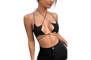 ELLA LUST Rave Star Top for Women - Sexy Halter Crop Backless Bra Music Festival Crisscross Straps Concert Outfits