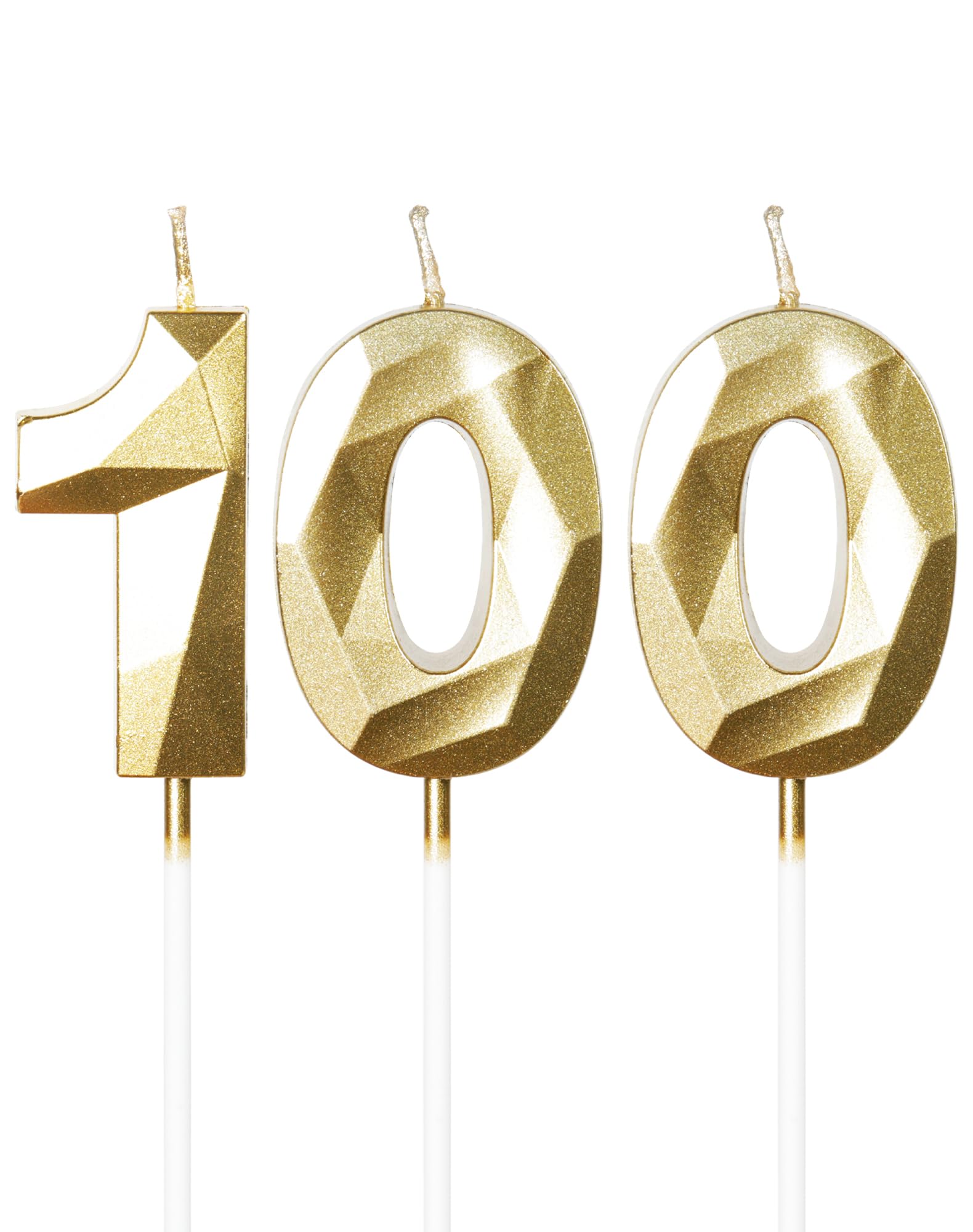 mciskin Gold 100th Birthday Candles,100th Birthday Decorations for Women Men,3D Number 100 Candle for Cake,Gold Candle Cake Toppers for Birthday Party Decorations Wedding Supplies