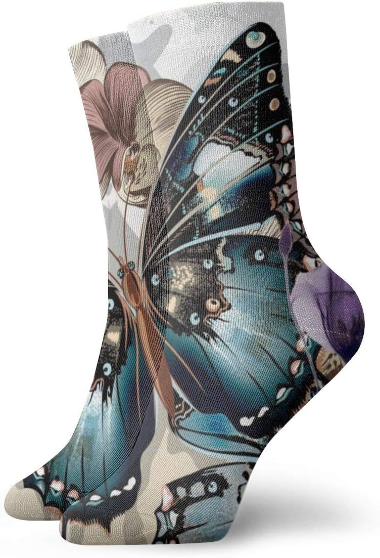 WEEDKEYCAT Flower Cluster Butterfly Adult Short Socks Cotton Fun Socks for Mens Womens Yoga Hiking Cycling Running Soccer Sports