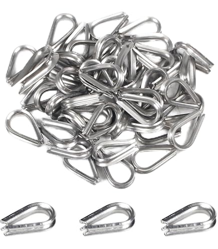 Stainless Steel Wire Rope Clips (12) + Thimbles (6), 1/16