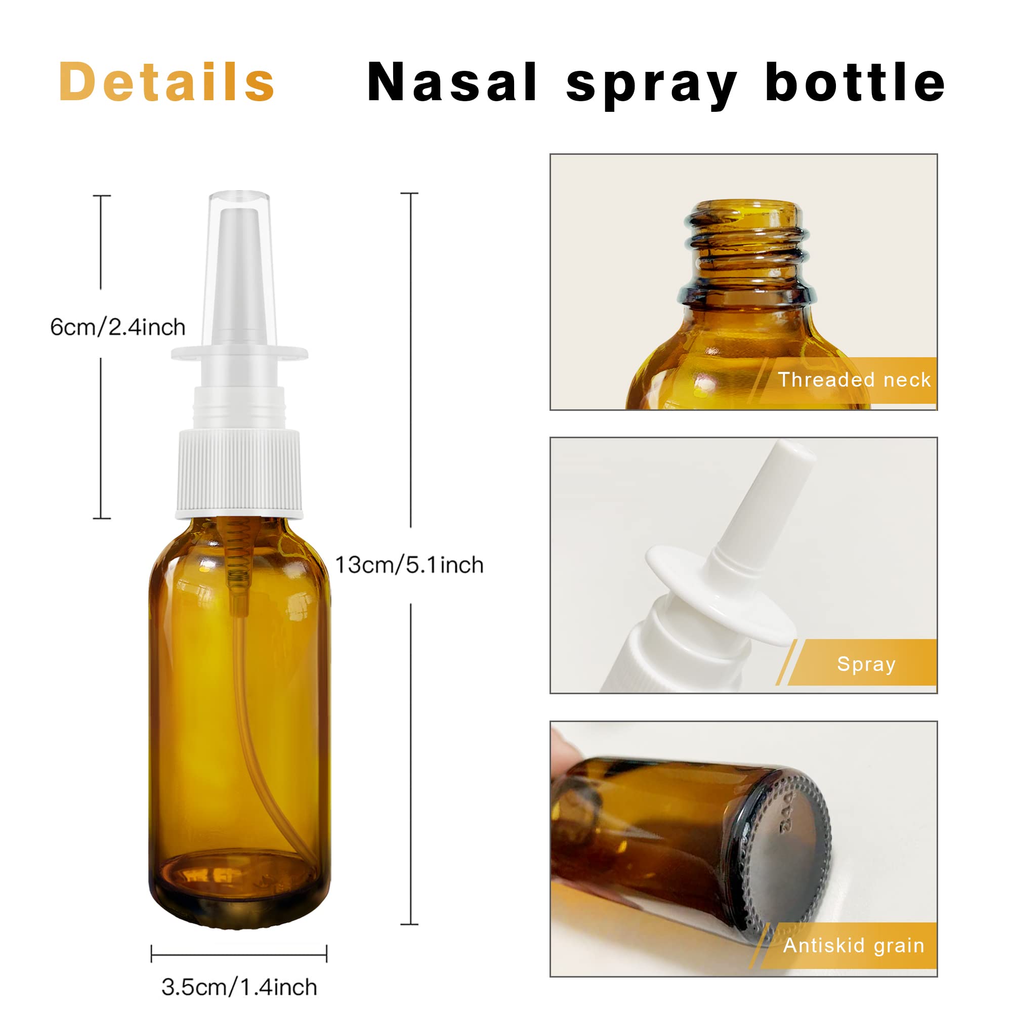 Nasal Spray Bottle 4Pcs 1oz (30ml) with Press Spray Head Refillable Portable Fine Mist, 2 Funnel, 1 Dropper,Labels,Glass Nose Spray Bottle Empty