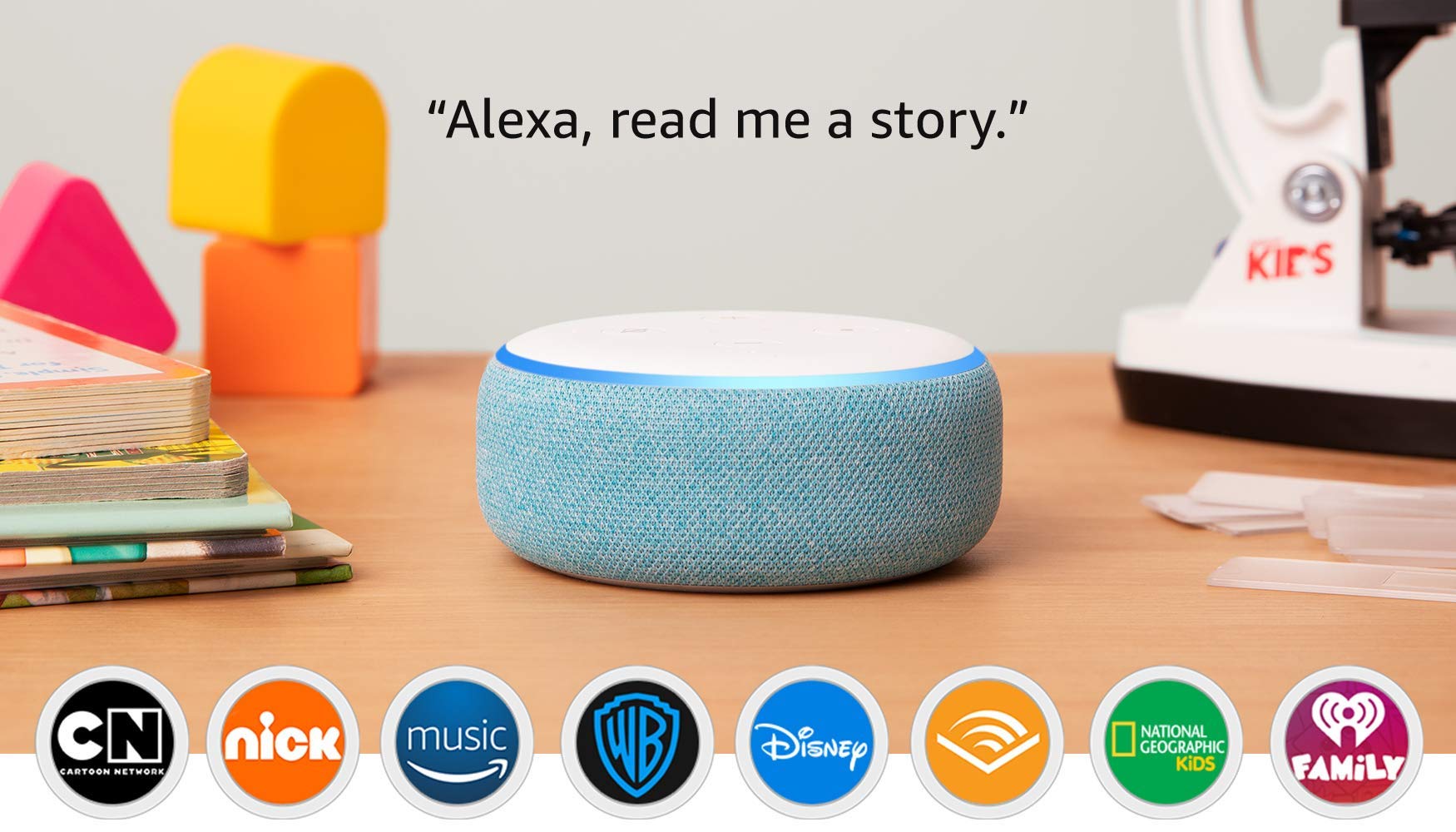 Voice Control All-New Echo Dot Kids Edition, an Echo designed for Kids, Blue Voice Control All-New Echo Dot Kids Edition, an Echo designed for Kids, Blue