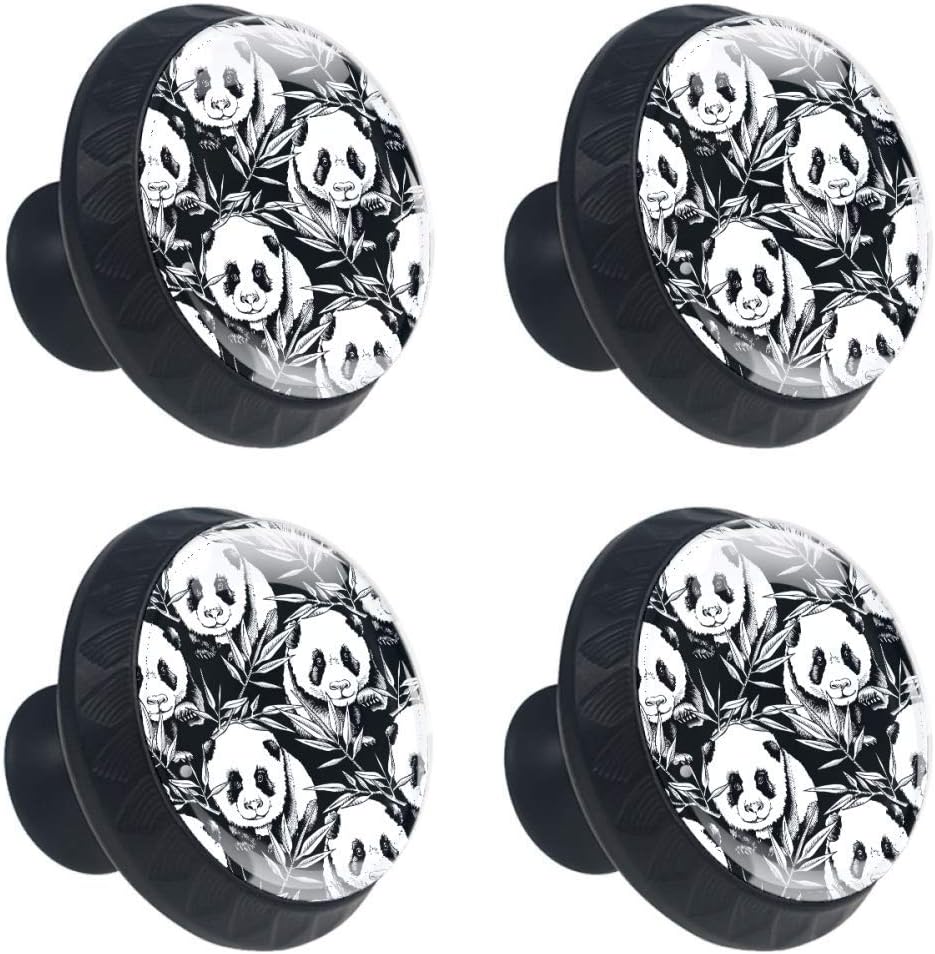 EZIOLY Hand Painted Panda 4 Pieces Cabinet Knobs Crystal Glass Drawer Circle Shape Handles Pull with Screws for Home Office Kitchen Bathroom Cabinet Dresser and Cupboard
