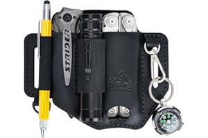 FI FLYHOMES FLYHOMES Premium Full-Grain Genuine Cowhide Leather Multitool Sheath | Handmade Stitched Belt Organizer for Leatherman, Flashlight, Pen & EDC Tools | Multi-Tool Holster Pouch with Keychain Clip